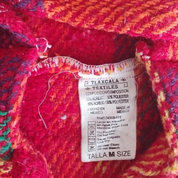 Tiaxcala Size M Pullover Stripped Mexican Poncho Colorful Hoodie Sweater Boho - Picture 6 of 6